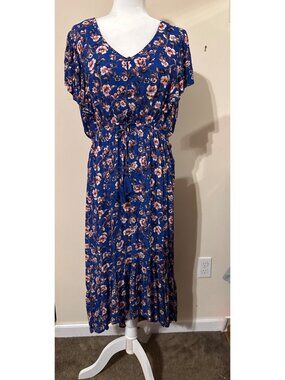 Women’s Dress Floral Boho Prairie High Low V-neck Cottage Core Medium